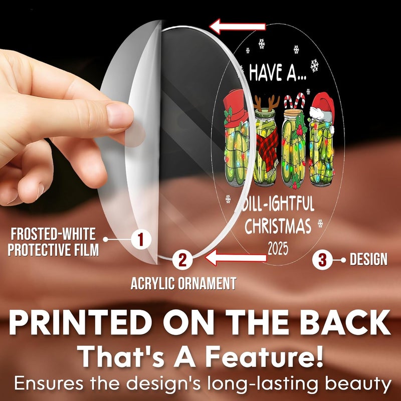 HEXMOZ Pickle Gifts for Women, Men - Emotional Support Pickle Ornament for Christmas Tree - Funny Dill Pickles Gifts for Pickles Lovers - Gag Gift Ideas Decor - Acrylic Christmas Ornament 2025 - Image 2